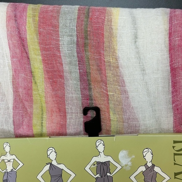 Islander 100% Linen Striped Pareo/Sarong Bathing Suit Cover Up Wrap Sheer - Picture 2 of 9